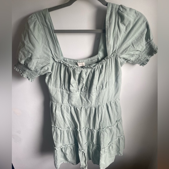 Altar'd State Dresses & Skirts - Altar'd State Ruffle Green Tiered Summer Dress Poof Sleeves Large (J)